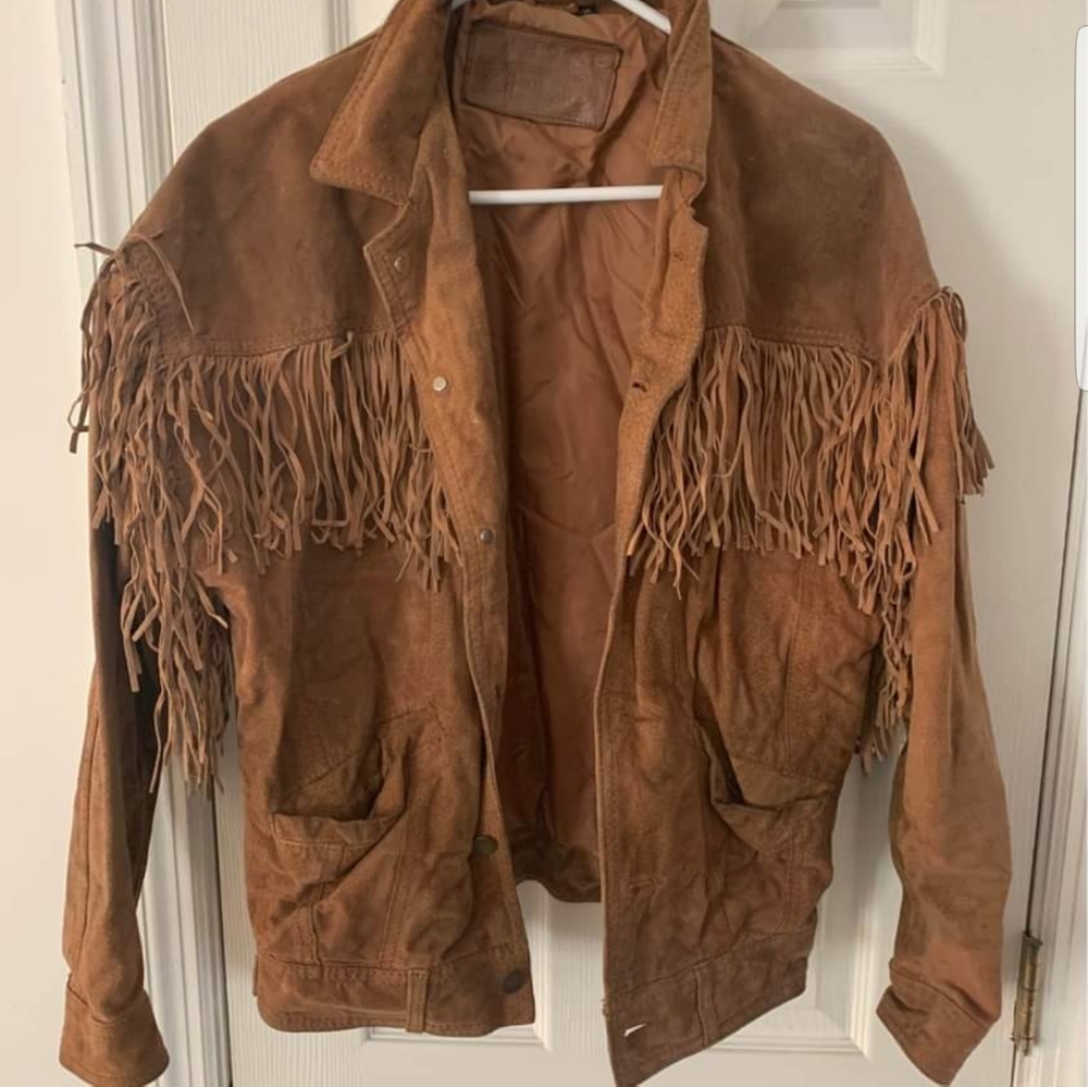 🔥VINTAGE old fringe suede leather jacket